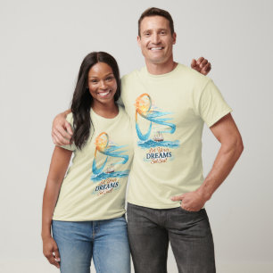 Motivatie Oceaan Zonsondergang Zeilen Citaat T-Shi T-shirt