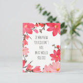 Motivatie opbeurende quote roze bloemig briefkaart (Staand voorkant)