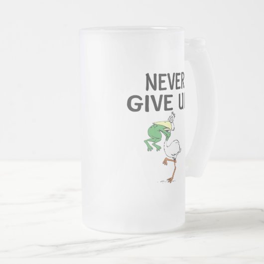 Motivatie Pelican en kikker nooit opgeven Matglas Bierpul (Voorkant rechts)