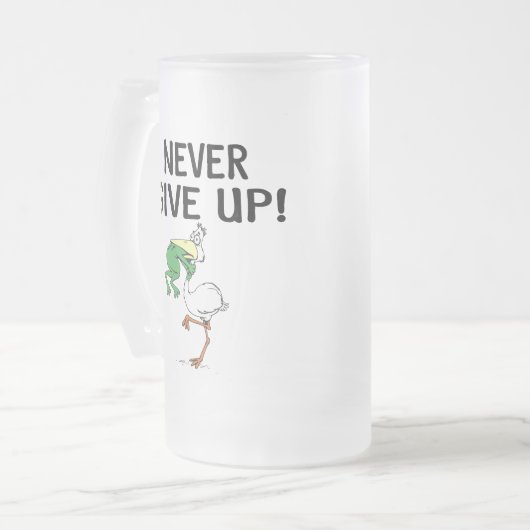 Motivatie Pelican en kikker nooit opgeven Matglas Bierpul (Voorkant links)