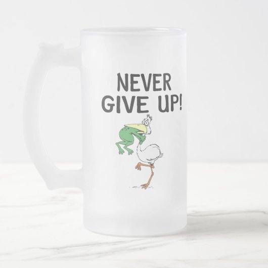 Motivatie Pelican en kikker nooit opgeven Matglas Bierpul (Links)