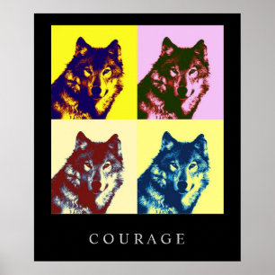 Motivatie Pop Art Courage Wolf Poster Print