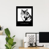 Motivatie Pop Art Courage Wolf Poster Print (Thuiskantoor)