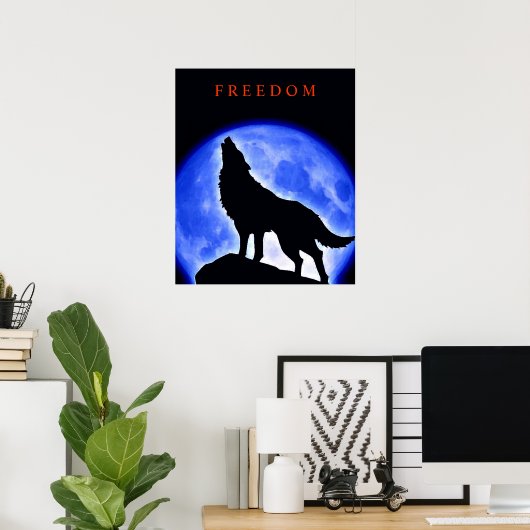 Motivatie Poster Howling Wolf & Blue Moon (Thuiskantoor)