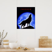 Motivatie Poster Howling Wolf & Blue Night Moon (Keuken)