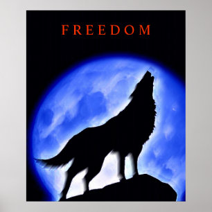 Motivatie Poster Howling Wolf & Blue Night Moon