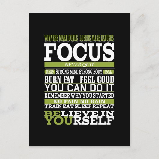 Motivatie poster verblijf gericht werk hard GYM Briefkaart (Voorkant)
