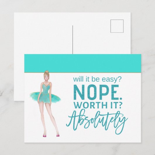 Motivatie prijsopgave/Ballerina/blauwgroen Briefkaart (Voorkant / Achterkant)