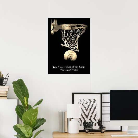 Motivatie prijsopgave Basketball  Sepia Poster (Thuiskantoor)