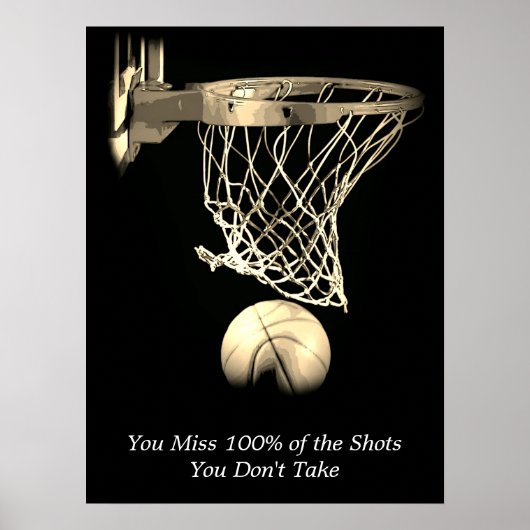 Motivatie prijsopgave Basketball  Sepia Poster (Voorkant)