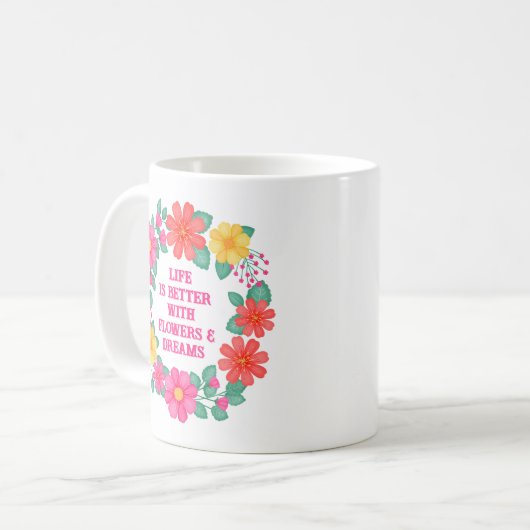 Motivatie Quote Bloeminspiratie Roze Sinaasappel Koffiemok (Voorkant links)