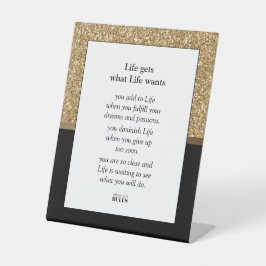 Motivatie Quote Luxe Gouden Glitter en Zwart Reclamebord Met Voetstuk
