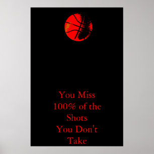 Motivatie Quote Red Black Basketball Poster
