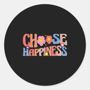 Motivatie quote Retro Groovy Kies voor geluk Ronde Sticker