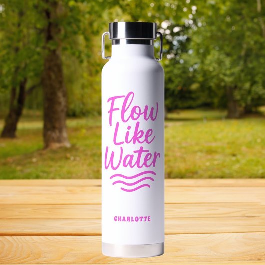 Motivatie quote roze stroom als wateryoga waterfles