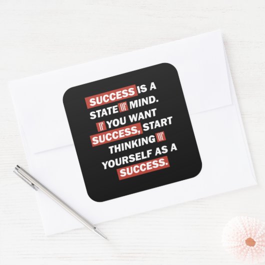 Motivatie quotes succes in het leven vierkante sticker (Envelop)