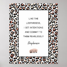 Motivatie Roos Gold Blush leopard Print Quote