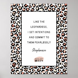 Motivatie Roos Gold Blush leopard Print Quote