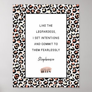 Motivatie Roos Gold Blush leopard Print Quote