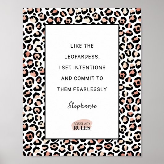 Motivatie Roos Gold Blush leopard Print Quote (Voorkant)