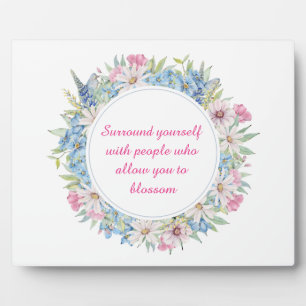 Motivatie Roze Blauw Floral Wreatque Plaque Fotoplaat