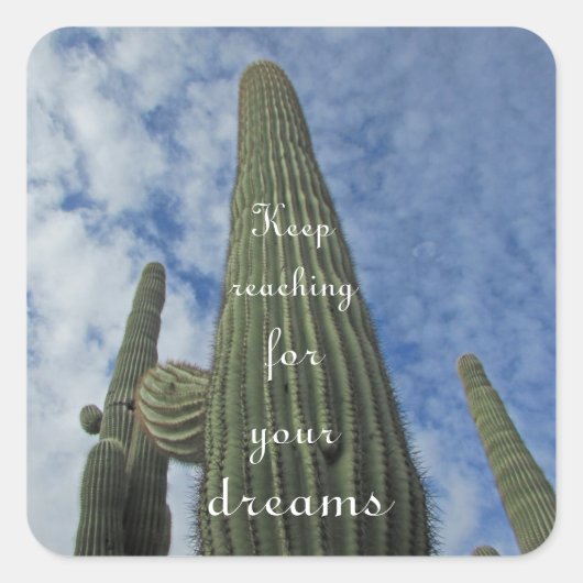 Motivatie Saguaro Cactus Blue Sky Inspirerend Vierkante Sticker (Voorkant)