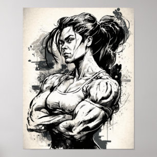 Motivatie spieren van Gym Girl, mooie vrouw Poster