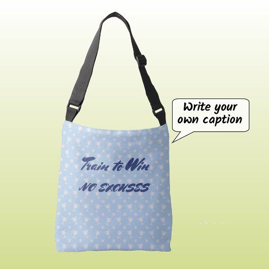 Motivatie sport trofee aangepaste tekst blauw crossbody tas