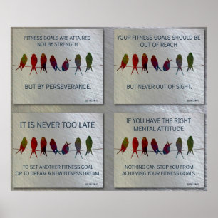 Motivatie spotprenten voor gym: vogels en stalen c poster
