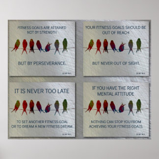 Motivatie spotprenten voor gym: vogels en stalen c poster