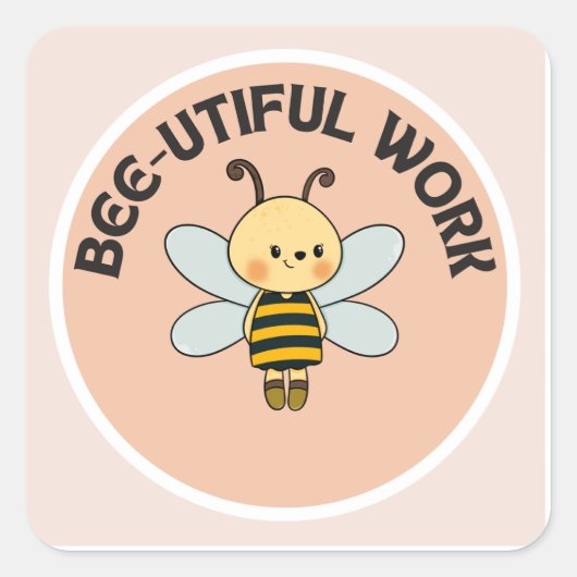 Motivatie Sticker-Bee-Prachtig werk-Kute Sticker (Voorkant)
