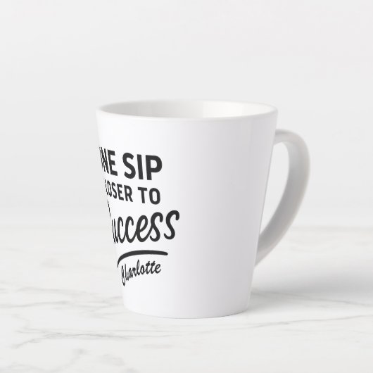 Motivatie succesquote zwart latte mok (Rechterhoek)