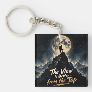 Motivatie T-Shirt met Bergbeklimmen onder Maan Sleutelhanger