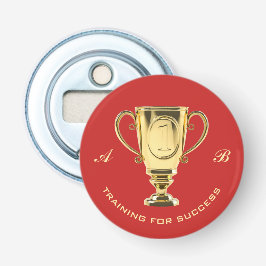 Motivatie trofee training voor succes rood button flesopener