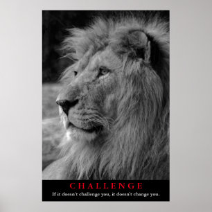 Motivatie uitdaging voor Black & White Lion Animal Poster