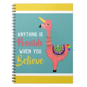 Motivatie Unicorn Flamingo llama Believe Quote Notitieboek