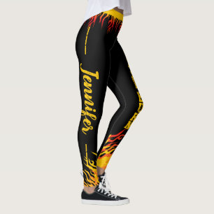 Motivatie vlammen met naam in script op ZWART Leggings