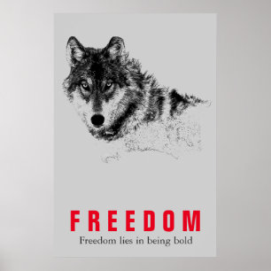 Motivatie vrijheid Citaat Wolf Pop Art Grey Red Poster