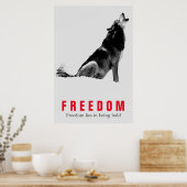 Motivatie vrijheid Citaat Wolf Pop Art Grey Red Poster (Keuken)