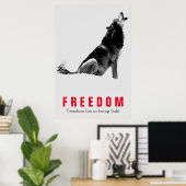 Motivatie vrijheid Citaat Wolf Pop Art Grey Red Poster (Thuiskantoor)