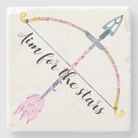 Motivatie Waterverf Bow Arrow Boho Feather Stenen Onderzetter (Voorkant)