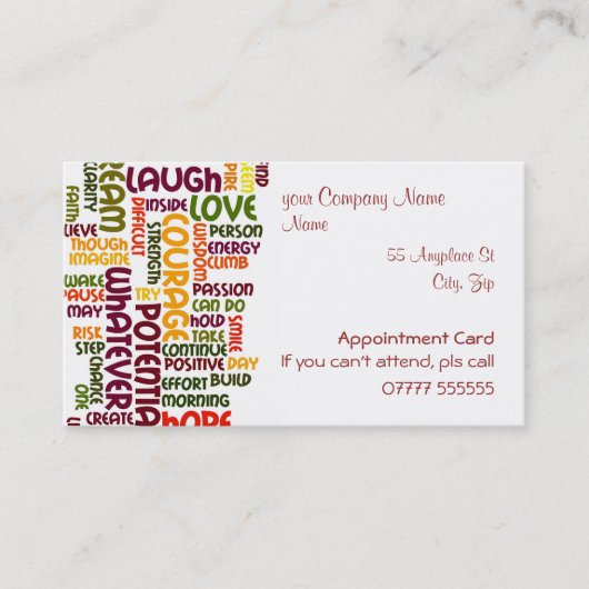Motivatie woorden #1, benoemingskaart visitekaartje (Voorkant)