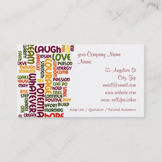 Motivatie woorden #1 positieve aanmoediging visitekaartje (Voorkant)