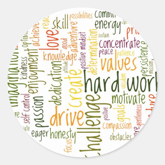Motivatie woorden #2 positieve houding ronde sticker (Voorkant)