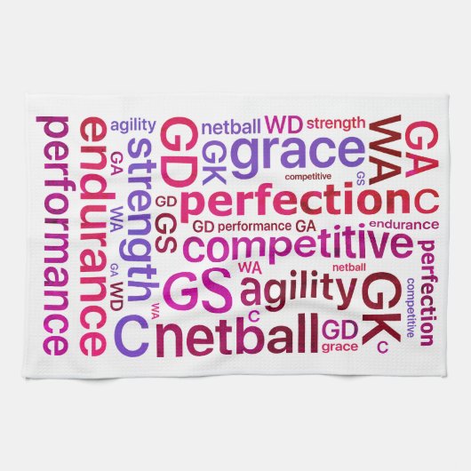 Motivatie woorden en posities netball theedoek (Horizontaal)