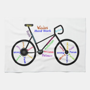 Motivatie woorden, fietsen, fietsen, bike vrouwen theedoek
