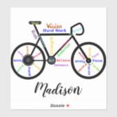 Motivatie woorden, fietsen, fietsen, fietskunst sticker (Vel)