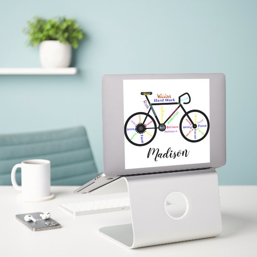 Motivatie woorden, fietsen, fietsen, fietskunst sticker (Laptop op bureau)
