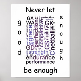 Motivatie Word Art Netball Quote Poster