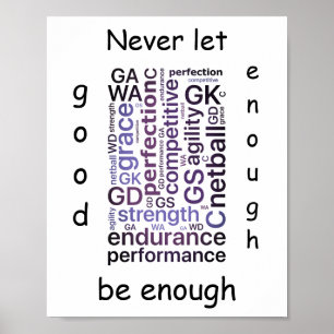 Motivatie Word Art Netball Quote Poster